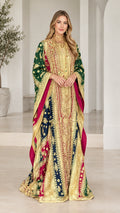 Emerald green embroidered royal kaftan maxi gown front view