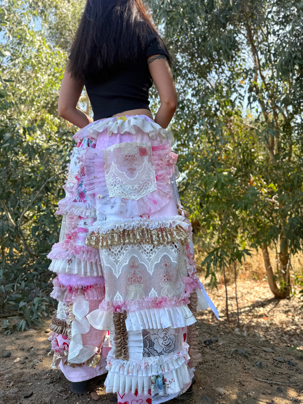 Upcycled Adjustable-Waist Ruffle Pants
