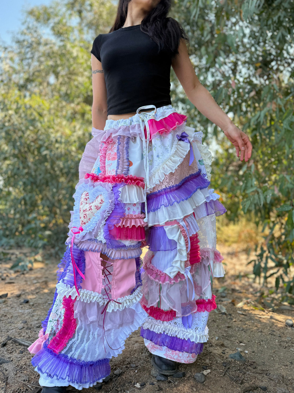 Upcycled Adjustable-Waist Ruffle Pants