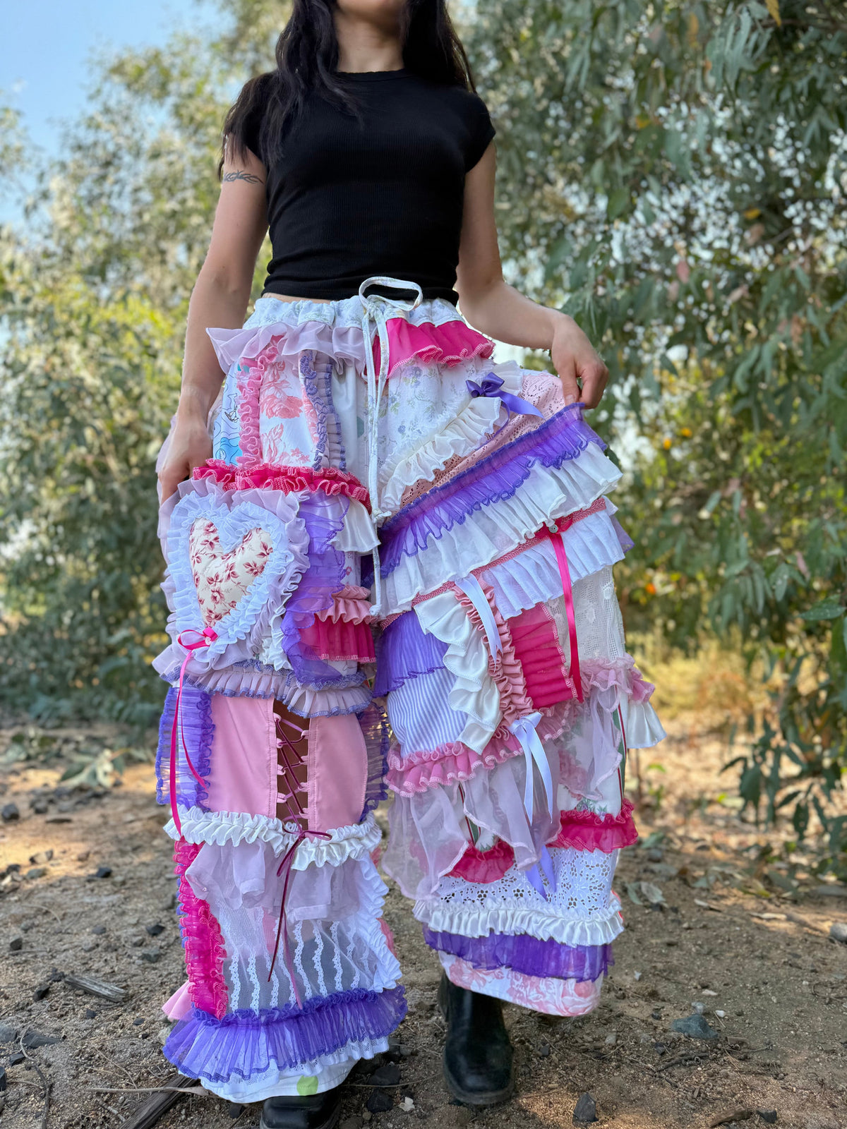 Upcycled Adjustable-Waist Ruffle Pants