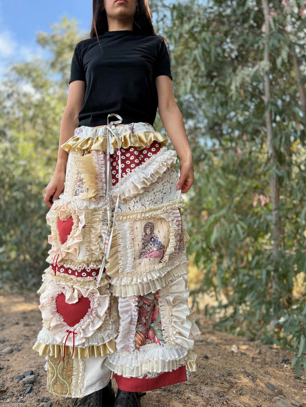Upcycled Adjustable-Waist Ruffle Pants