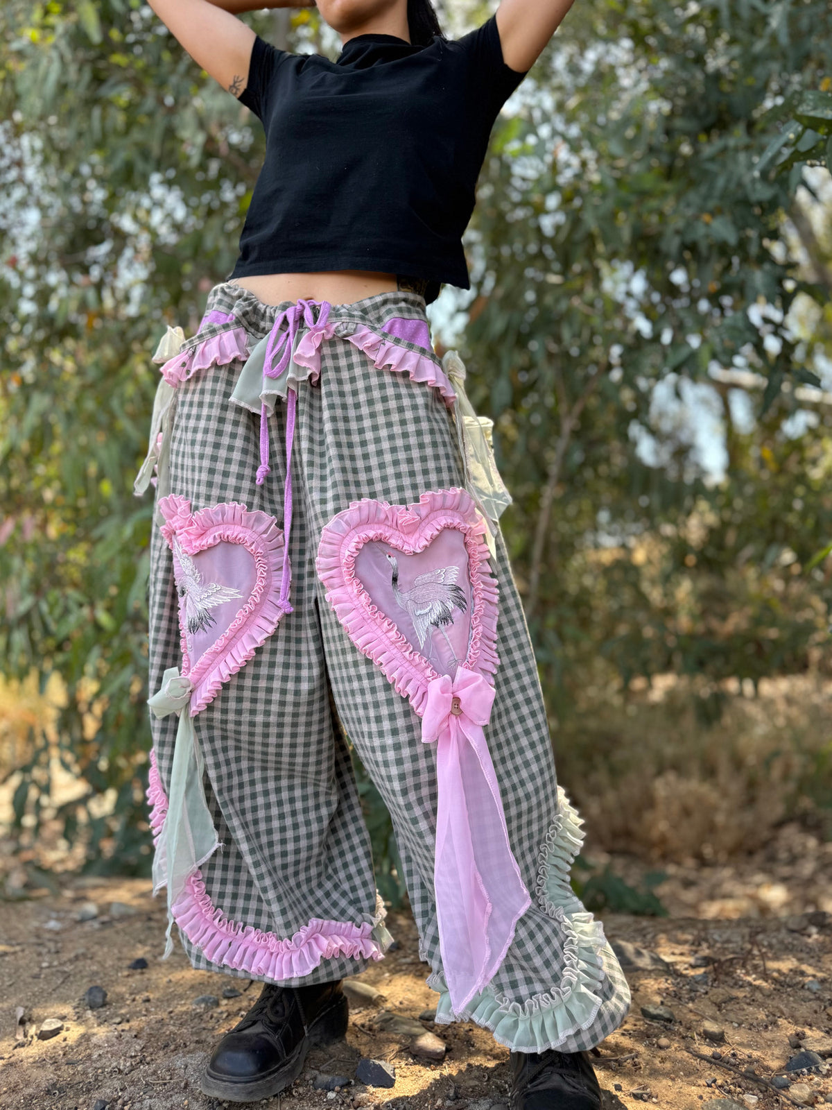 Upcycled Adjustable-Waist Ruffle Pants