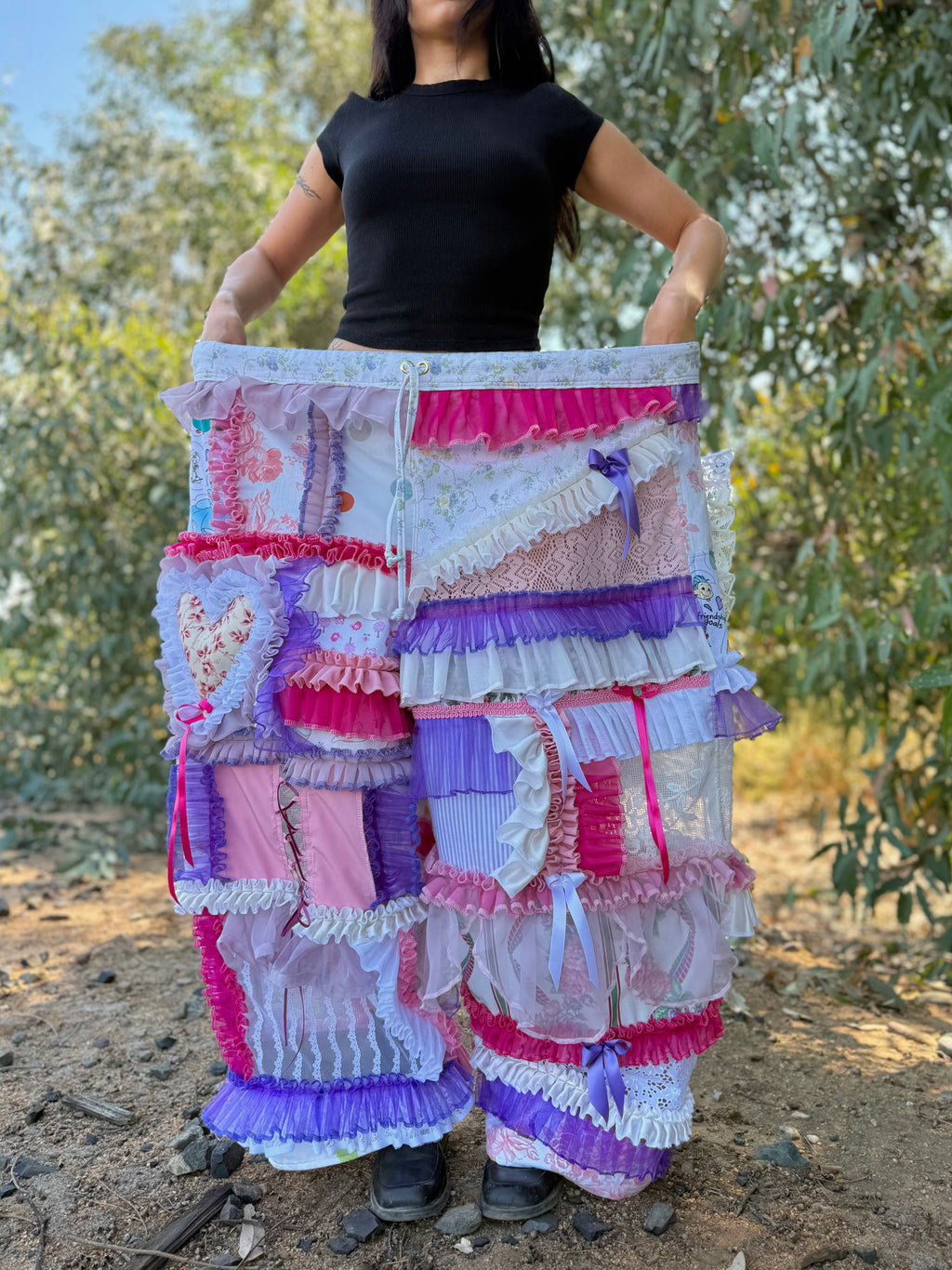 Upcycled Adjustable-Waist Ruffle Pants