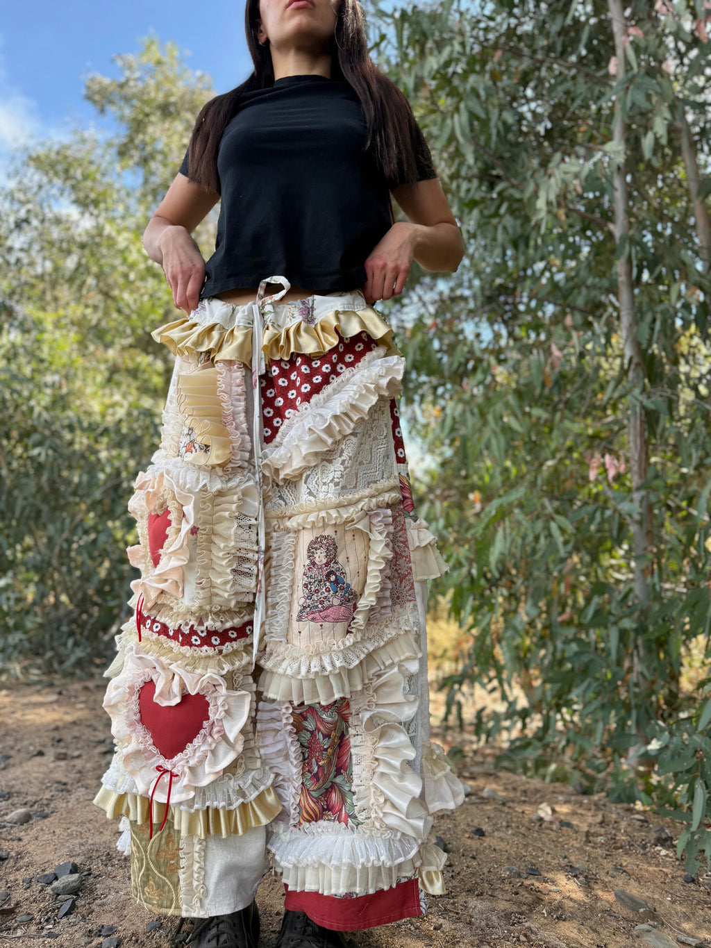 Upcycled Adjustable-Waist Ruffle Pants