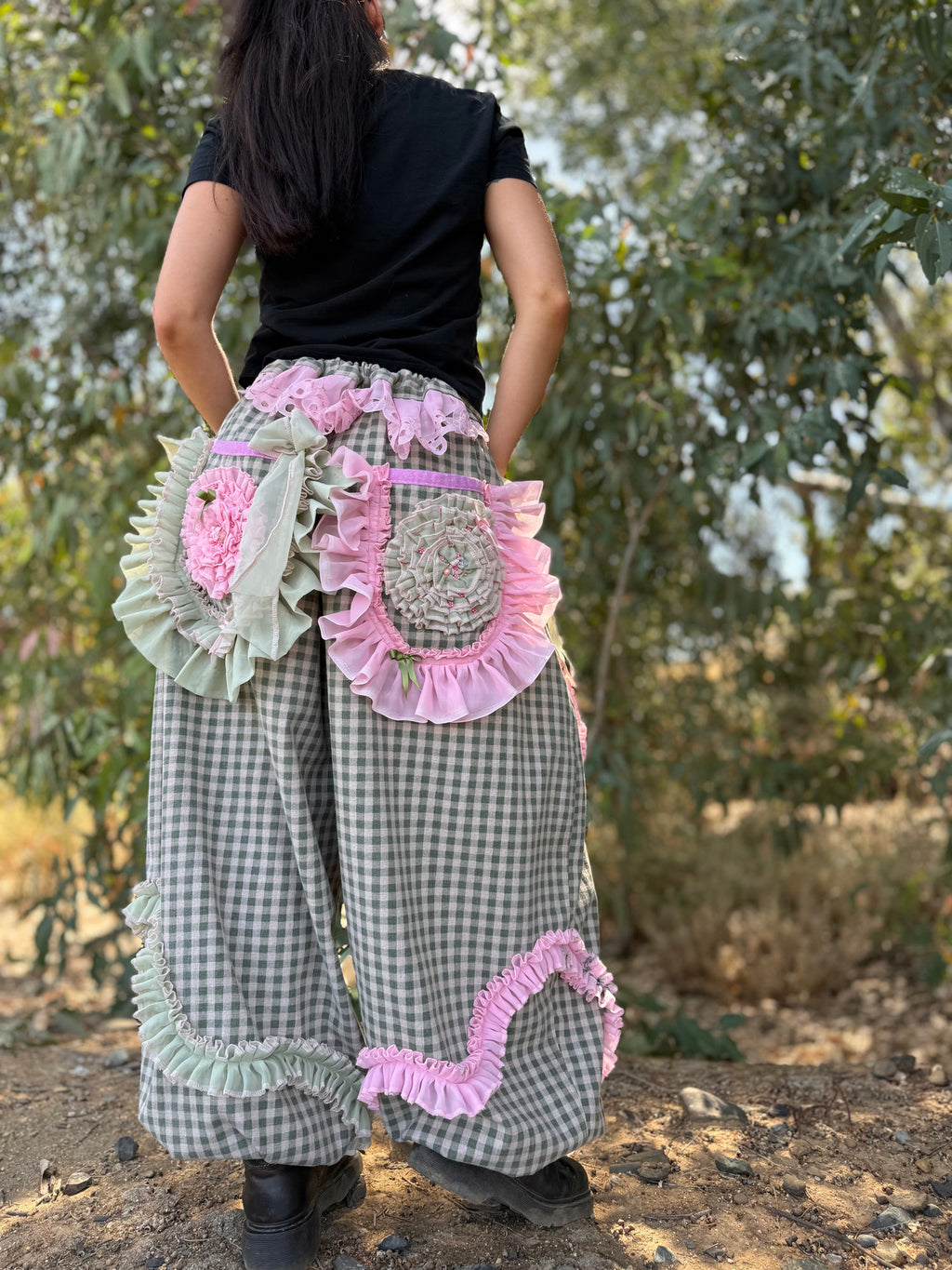 Upcycled Adjustable-Waist Ruffle Pants