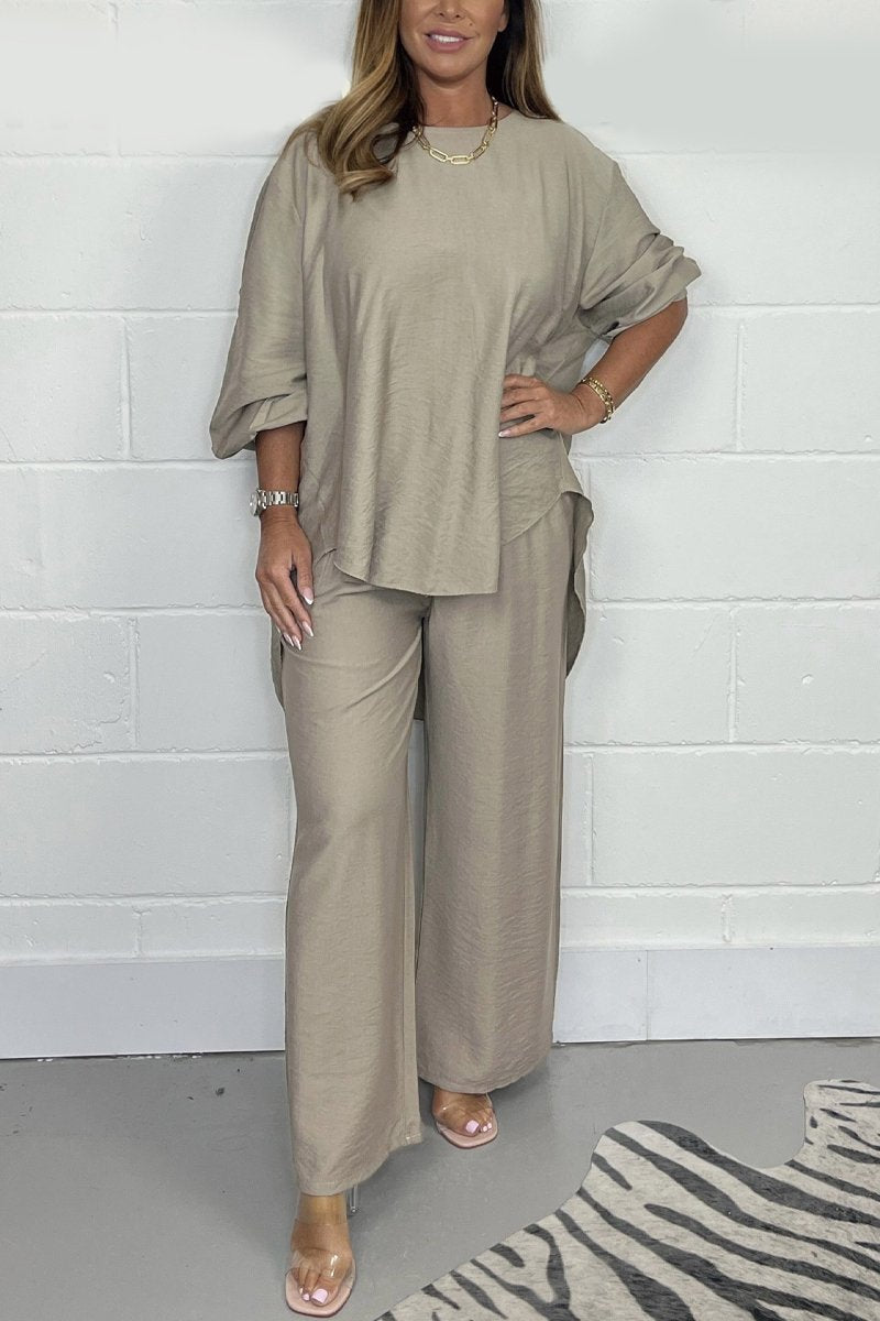 Satin Crew Neck Casual Suit